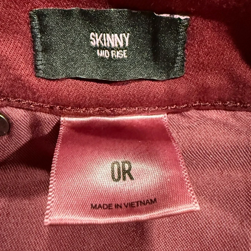 Express Burgundy Mid Rise Skinny Jeans